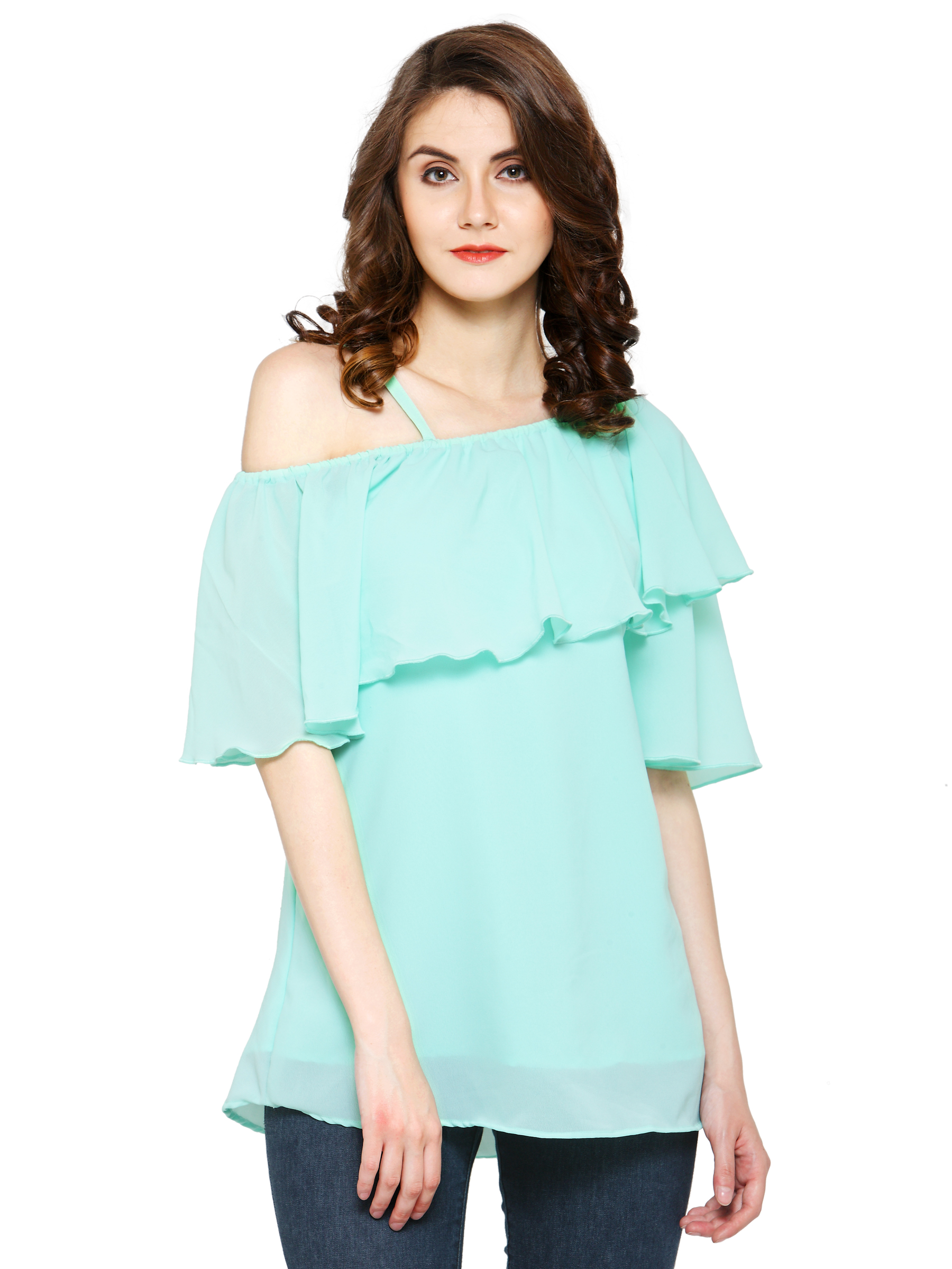 LOST IN SEA GREEN CAPE SLEEVES REGULAR TOP